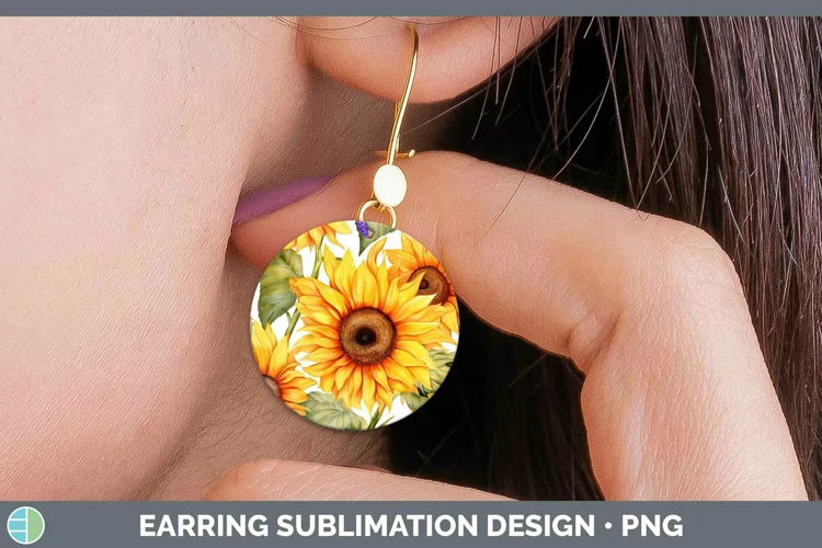 Watercolor Flowers Sunflower Round Earrings Sublimation Earr