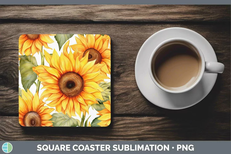 Watercolor Flowers Sunflower Square Coaster Sublimation Coas