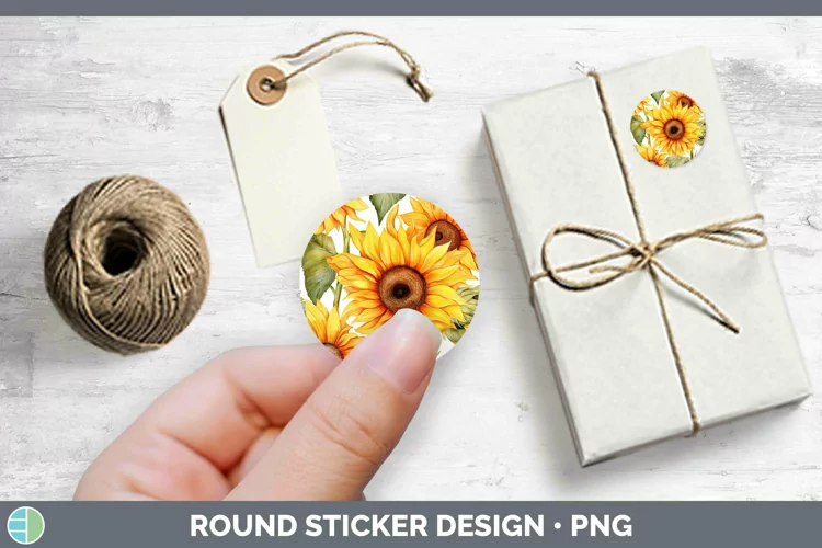 Watercolor Flowers Sunflower Stickers | Round Labels Designs
