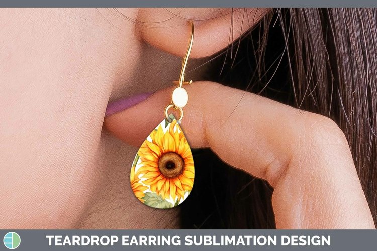 Watercolor Flowers Sunflower Teardrop Earrings Sublimation E