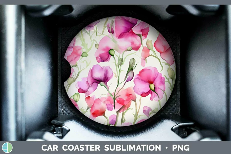 Watercolor Flowers Sweet Pea Car Coaster Sublimation Coaster