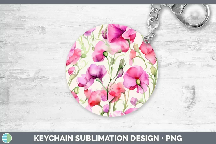Watercolor Flowers Sweet Pea Keychain Sublimation Keyring De