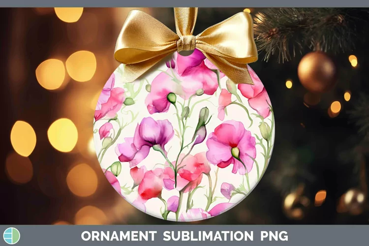 Watercolor Flowers Sweet Pea Ornament Sublimation Bauble Des