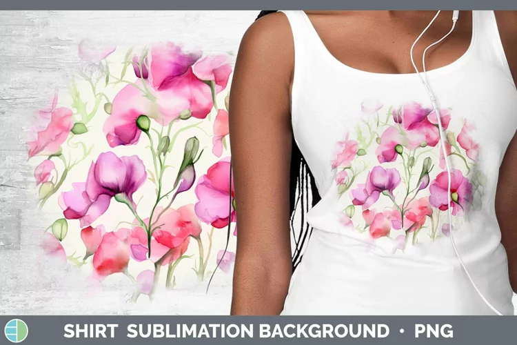 Watercolor Flowers Sweet Pea Shirt Sublimation Sublimation B