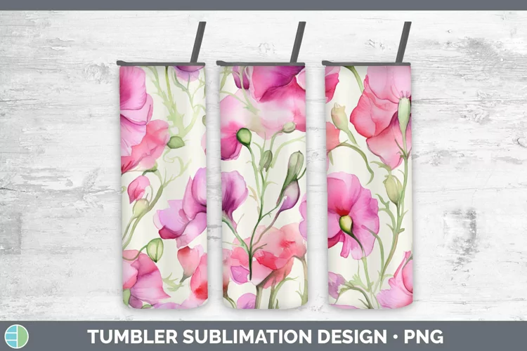 Watercolor Flowers Sweet Pea Tumbler Sublimation 20 oz Skinn