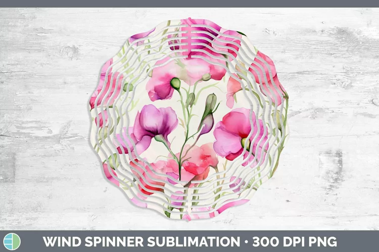 Watercolor Flowers Sweet Pea Wind Spinner Sublimation Spinne
