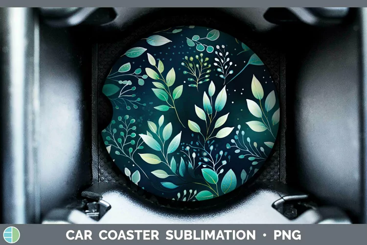 Watercolor Flowers Teal Car Coaster Sublimation Coaster Desi