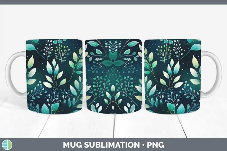 Watercolor Flowers Teal Mug Wrap Sublimation Coffee Cup Desi