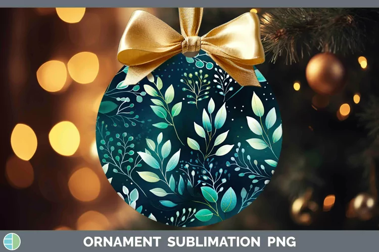 Watercolor Flowers Teal Ornament Sublimation Bauble Designs