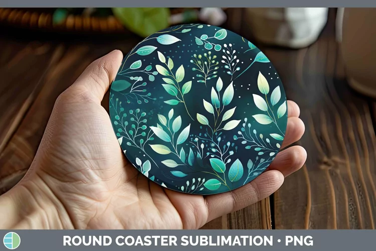 Watercolor Flowers Teal Round Coaster Sublimation Coaster De