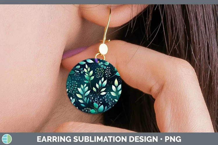 Watercolor Flowers Teal Round Earrings Sublimation Earrings
