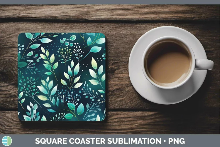 Watercolor Flowers Teal Square Coaster Sublimation Coaster D