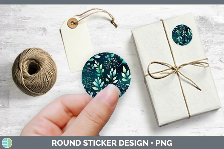 Watercolor Flowers Teal Stickers | Round Labels Designs