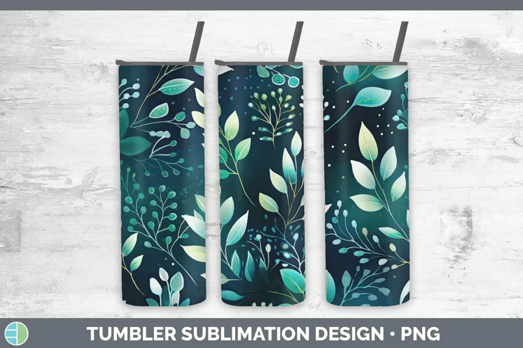 Watercolor Flowers Teal Tumbler Sublimation 20 oz Skinny Tum