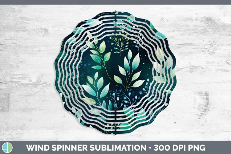 Watercolor Flowers Teal Wind Spinner Sublimation Spinner Des