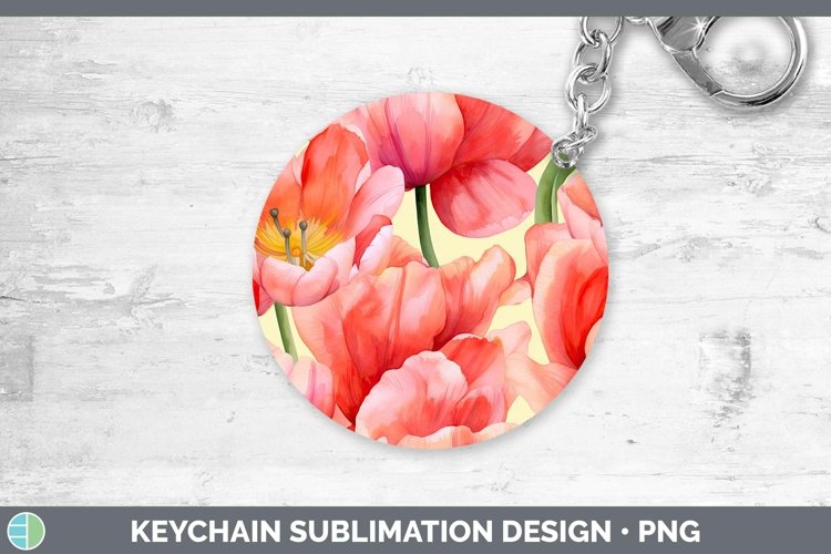 Watercolor Flowers Tulip Keychain Sublimation Keyring Design