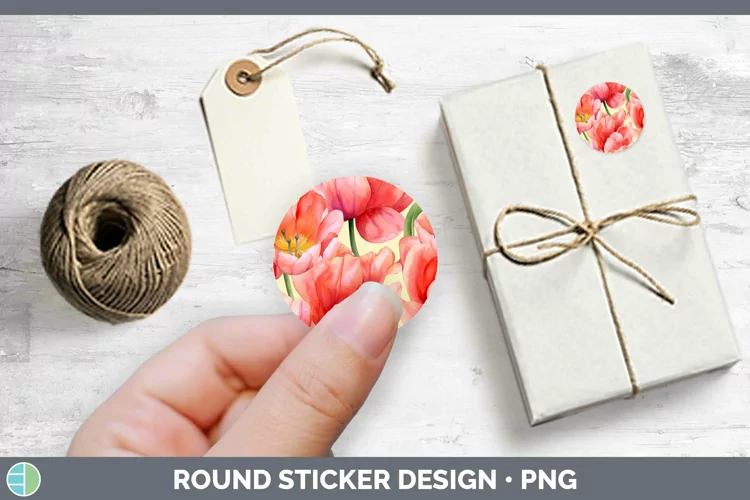 Watercolor Flowers Tulip Stickers | Round Labels Designs