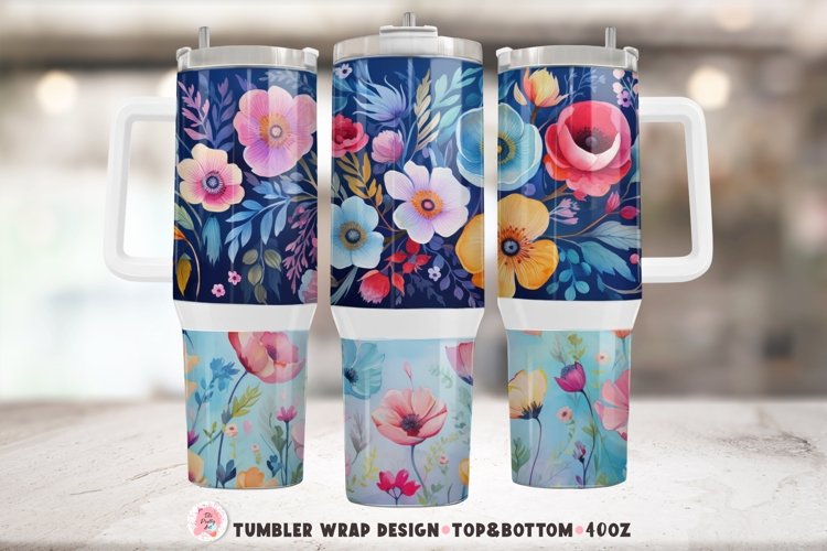 Watercolor Boho Flowers Tumbler Wrap Png | Tumbler 40oz