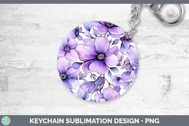 Watercolor Flowers Violet Keychain Sublimation Keyring Desig