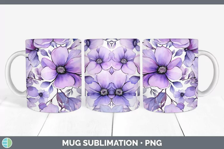 Watercolor Flowers Violet Mug Wrap Sublimation Coffee Cup De