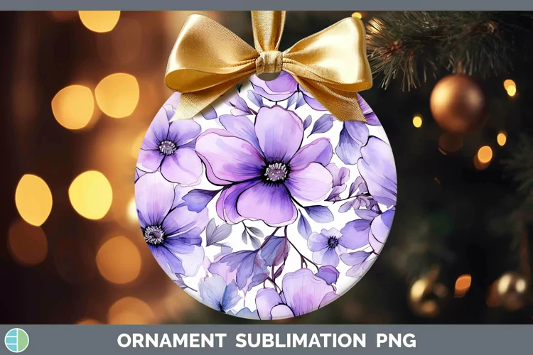 Watercolor Flowers Violet Ornament Sublimation Bauble Design