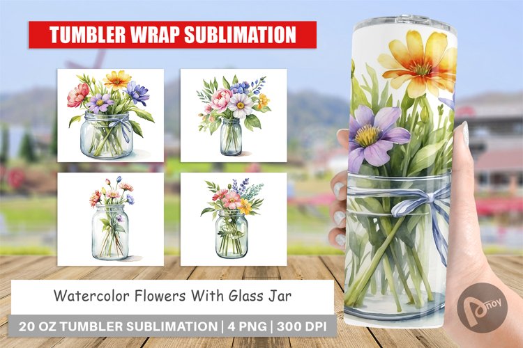 Tumbler Sublimation Wrap Flowers With Glass Jar