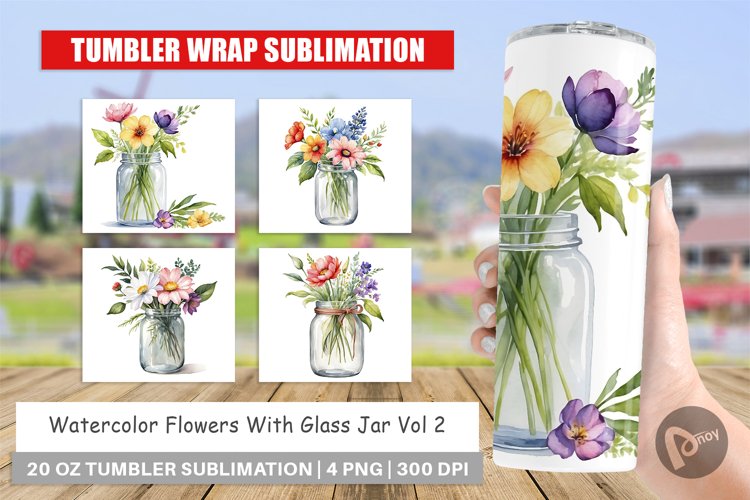 Tumbler Sublimation Wrap Flowers With Glass Jar