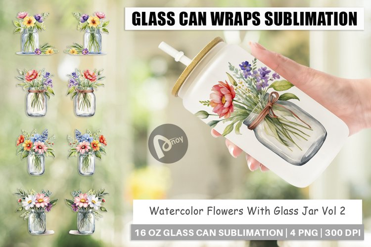 Glass Can Wraps Flowers With Glass Jar