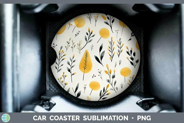 Watercolor Flowers Yellow Car Coaster Sublimation Coaster De