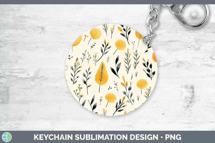 Watercolor Flowers Yellow Keychain Sublimation Keyring Desig