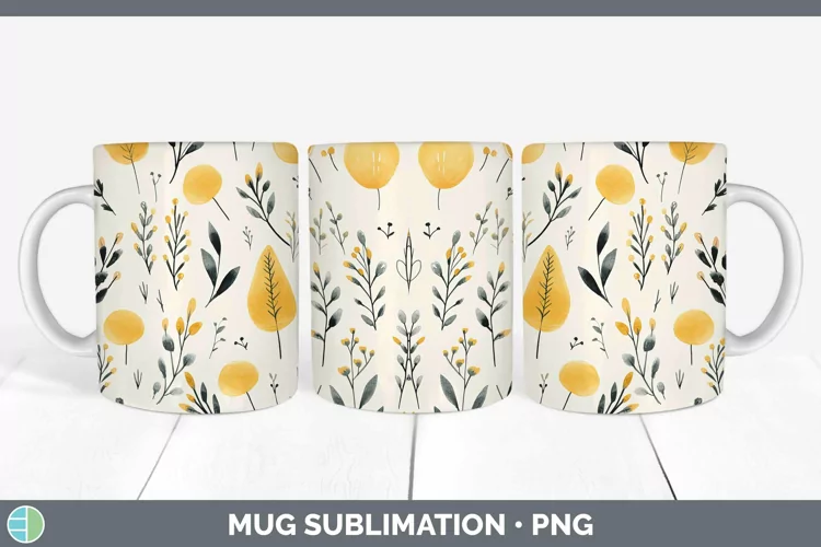 Watercolor Flowers Yellow Mug Wrap Sublimation Coffee Cup De