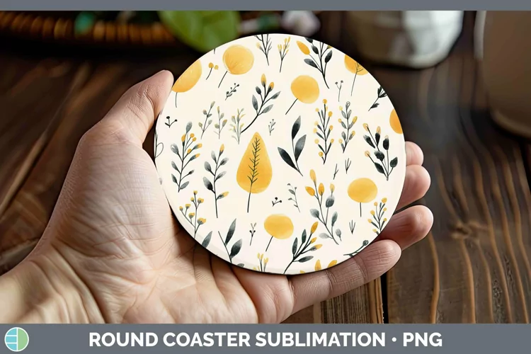 Watercolor Flowers Yellow Round Coaster Sublimation Coaster