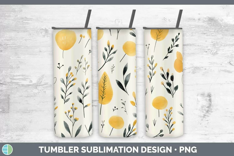 Watercolor Flowers Yellow Tumbler Sublimation 20 oz Skinny T