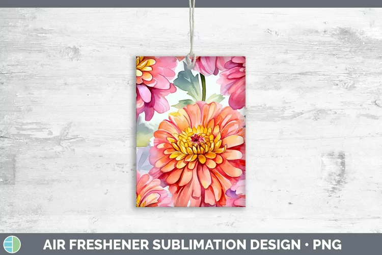 Watercolor Flowers Zinnia Air Freshener Sublimation Car Fres
