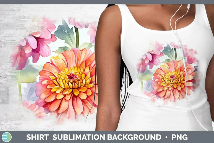 Watercolor Flowers Zinnia Shirt Sublimation Sublimation Back