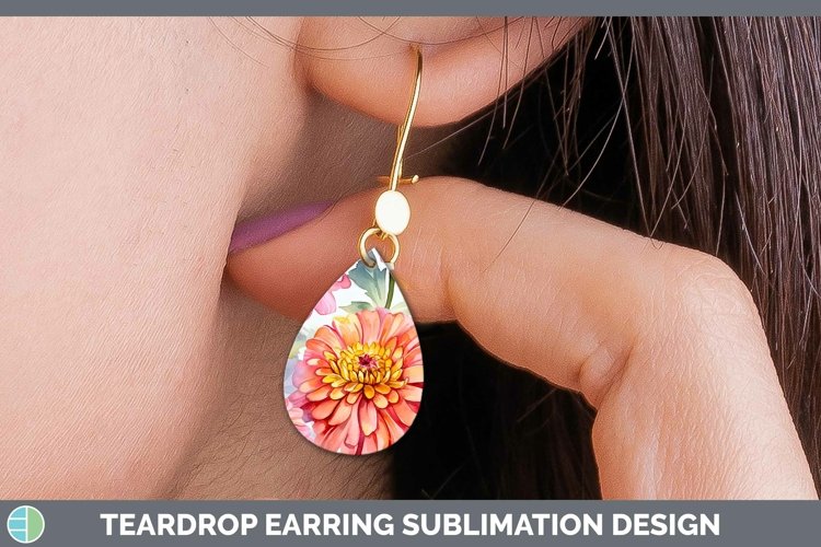 Watercolor Flowers Zinnia Teardrop Earrings Sublimation Earr