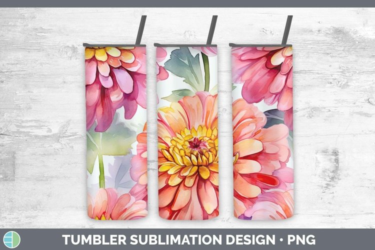 Watercolor Flowers Zinnia Tumbler Sublimation 20 oz Skinny T