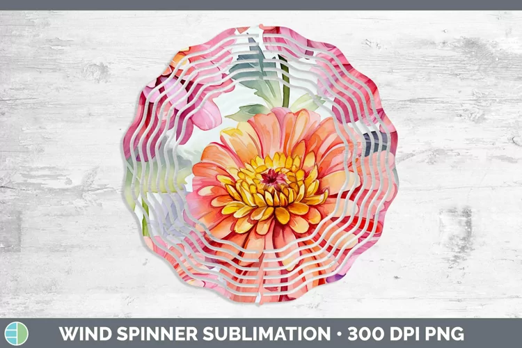 Watercolor Flowers Zinnia Wind Spinner Sublimation Spinner D