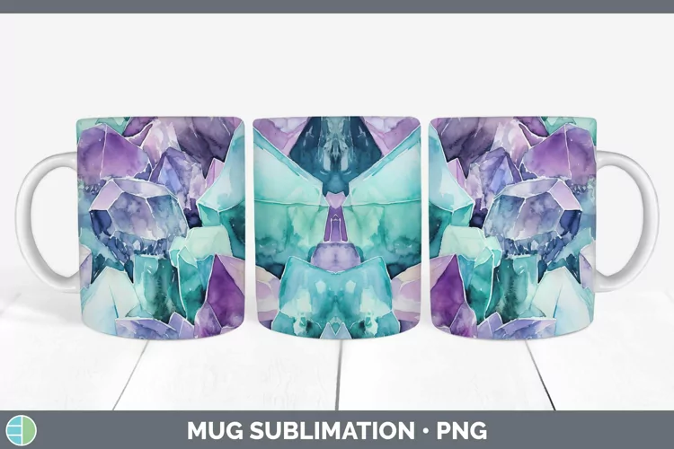 Watercolor Fluorite Mug Wrap Sublimation Coffee Cup Designs