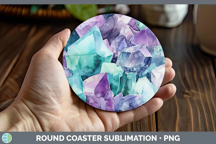 Watercolor Fluorite Round Coaster Sublimation Coaster Design