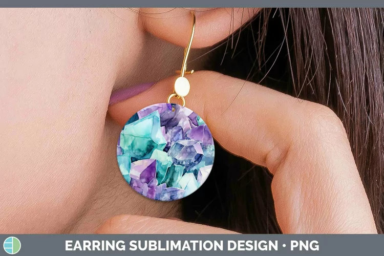 Watercolor Fluorite Round Earrings Sublimation Earrings Desi