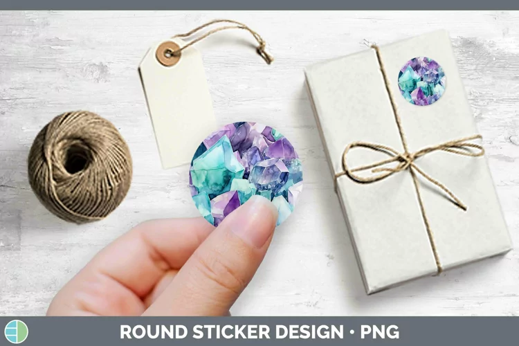 Watercolor Fluorite Stickers | Round Labels Designs