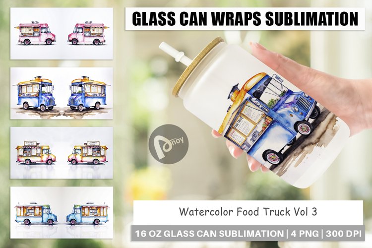 Glass Can Wraps Watercolor Food Truck