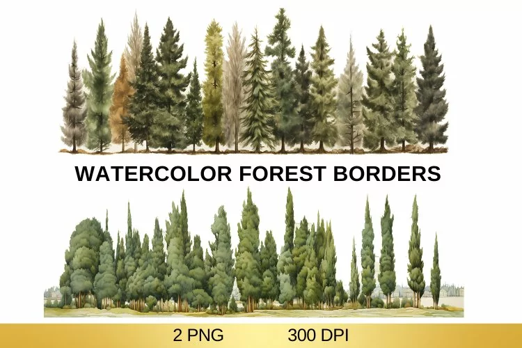 Watercolor Forest Borders, Forest Sublimation