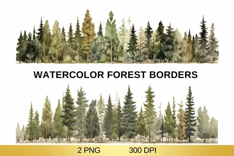 Watercolor Forest Borders, Forest Sublimation