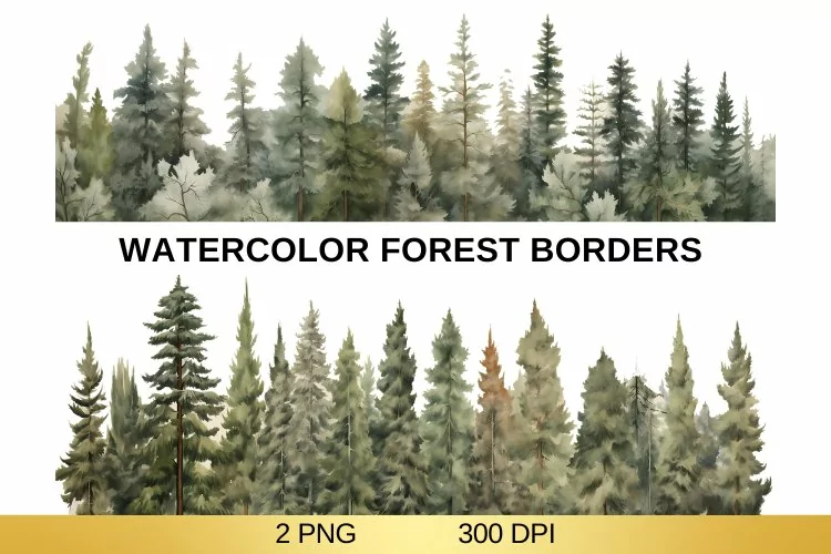 Watercolor Forest Borders, Forest Sublimation