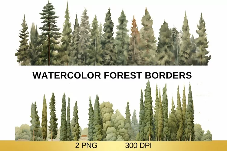 Watercolor Forest Borders, Forest Sublimation