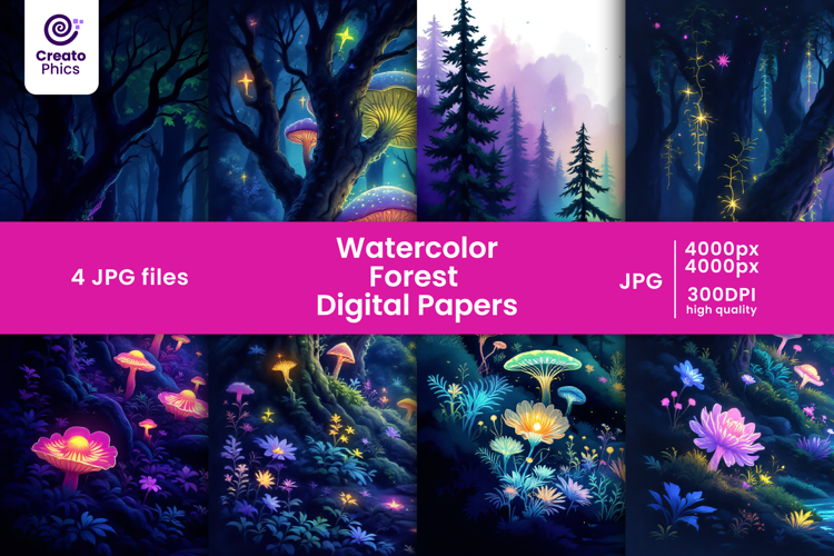 watercolor forest digital papers | forest scrapbook paper