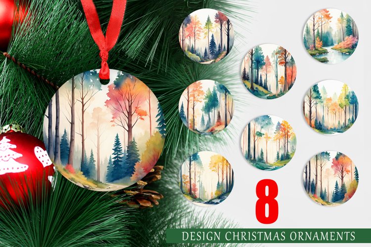 Christmas Ornaments Watercolor Forests Landscape
