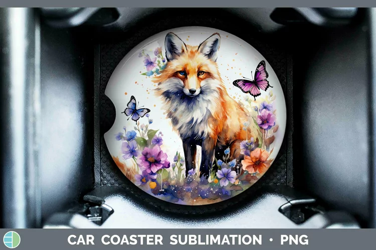 Watercolor Fox Car Coaster | Sublimation Coaster Designs